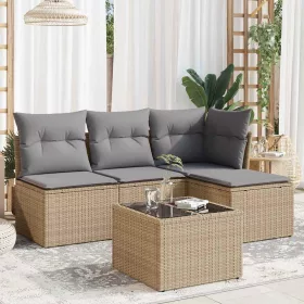    5 részes bézs polyrattan kerti ülőgarnitúra párnákkal