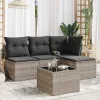  5 részes világosszürke polyrattan kerti ülőgarnitúra párnákkal