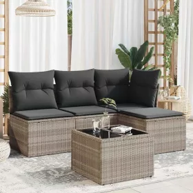    5 részes világosszürke polyrattan kerti ülőgarnitúra párnákkal