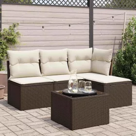  5 részes barna polyrattan kerti ülőgarnitúra párnával