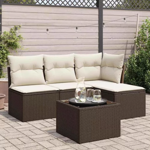  5 részes barna polyrattan kerti ülőgarnitúra párnával