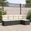  5 részes fekete polyrattan kerti kanapészett párnákkal