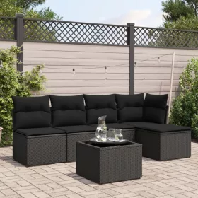    6 részes fekete polyrattan kerti ülőgarnitúra párnákkal