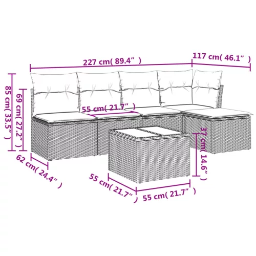  6 részes fekete polyrattan kerti ülőgarnitúra párnákkal