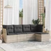  5 részes világosszürke polyrattan kerti ülőgarnitúra párnákkal