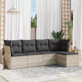    5 részes világosszürke polyrattan kerti ülőgarnitúra párnákkal