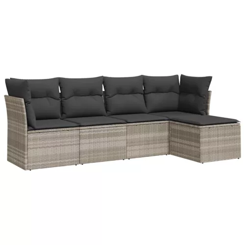  5 részes világosszürke polyrattan kerti ülőgarnitúra párnákkal