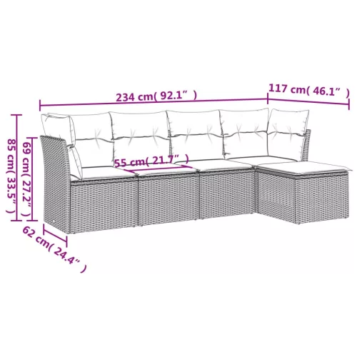  5 részes barna polyrattan kerti ülőgarnitúra párnával
