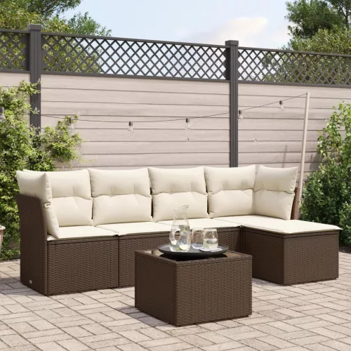 6 részes barna polyrattan kerti ülőgarnitúra párnával