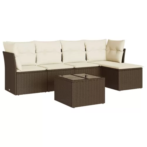 6 részes barna polyrattan kerti ülőgarnitúra párnával