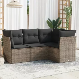    4 részes szürke polyrattan kerti ülőgarnitúra párnákkal