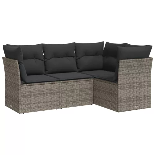  4 részes szürke polyrattan kerti ülőgarnitúra párnákkal