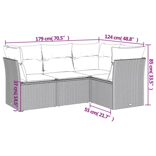  4 részes szürke polyrattan kerti ülőgarnitúra párnákkal