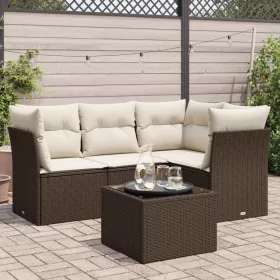 5 részes barna polyrattan kerti ülőgarnitúra párnával