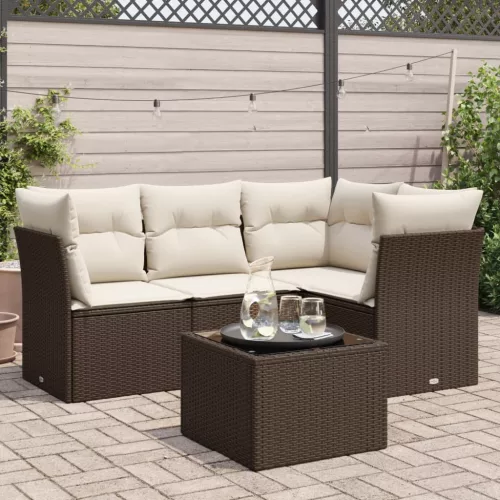  5 részes barna polyrattan kerti ülőgarnitúra párnával