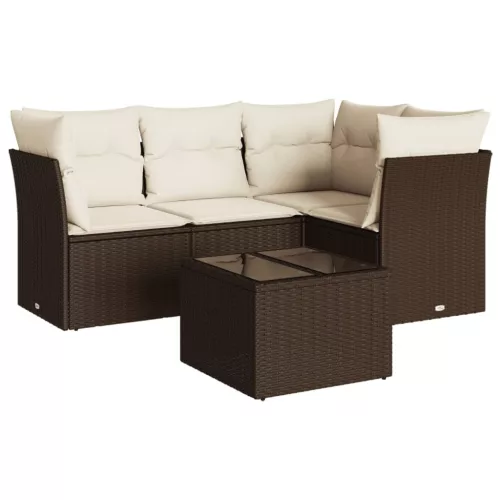  5 részes barna polyrattan kerti ülőgarnitúra párnával