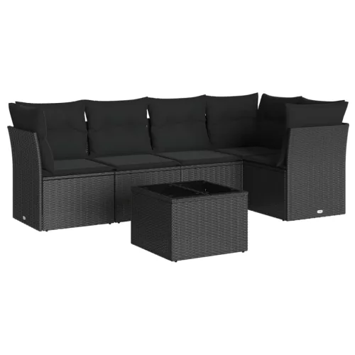  6 részes fekete polyrattan kerti ülőgarnitúra párnákkal