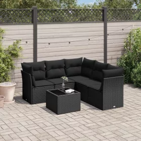    6 részes fekete polyrattan kerti ülőgarnitúra párnákkal