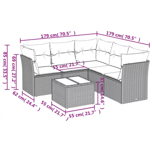  6 részes fekete polyrattan kerti ülőgarnitúra párnákkal