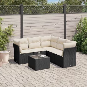    6 részes fekete polyrattan kerti ülőgarnitúra párnákkal