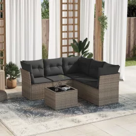    6 részes szürke polyrattan kerti ülőgarnitúra párnákkal