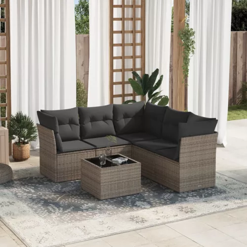  6 részes szürke polyrattan kerti ülőgarnitúra párnákkal