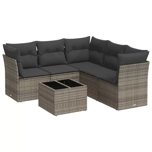  6 részes szürke polyrattan kerti ülőgarnitúra párnákkal