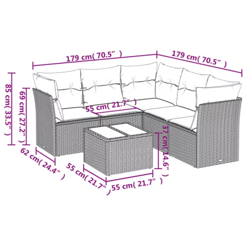  6 részes szürke polyrattan kerti ülőgarnitúra párnákkal