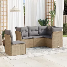    5 részes bézs polyrattan kerti ülőgarnitúra párnákkal