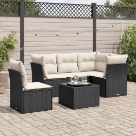    6 részes fekete polyrattan kerti ülőgarnitúra párnákkal