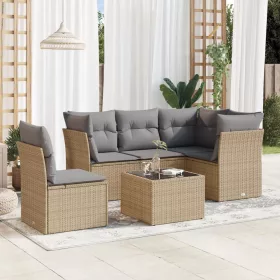  6 részes bézs polyrattan kerti ülőgarnitúra párnával