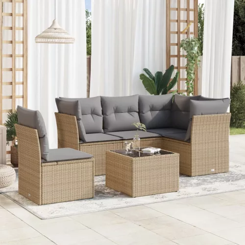  6 részes bézs polyrattan kerti ülőgarnitúra párnával