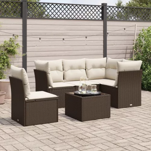  6 részes barna polyrattan kerti ülőgarnitúra párnával