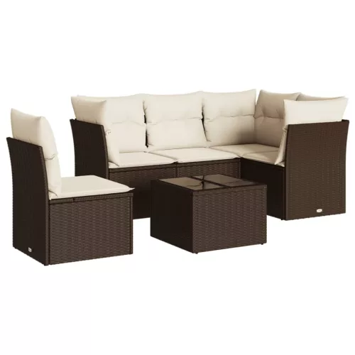  6 részes barna polyrattan kerti ülőgarnitúra párnával