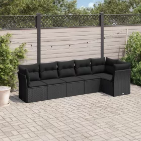    6 részes fekete polyrattan kerti ülőgarnitúra párnákkal