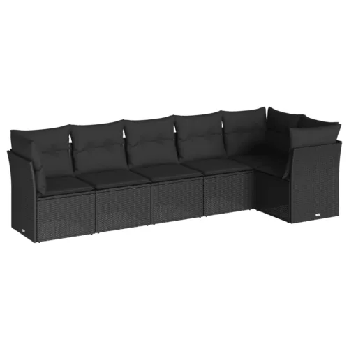  6 részes fekete polyrattan kerti ülőgarnitúra párnákkal