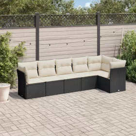    6 részes fekete polyrattan kerti ülőgarnitúra párnákkal