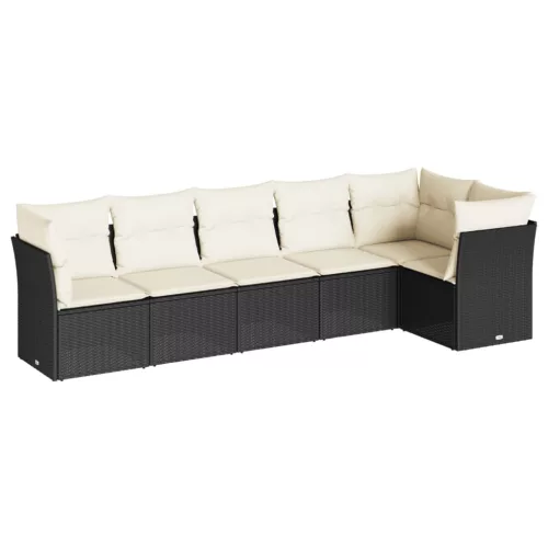  6 részes fekete polyrattan kerti ülőgarnitúra párnákkal
