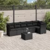  7 részes fekete polyrattan kerti ülőgarnitúra párnával