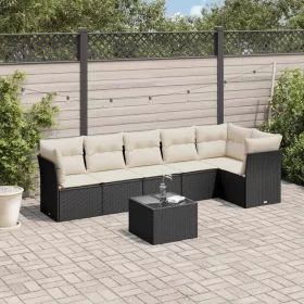    7 részes fekete polyrattan kerti ülőgarnitúra párnával