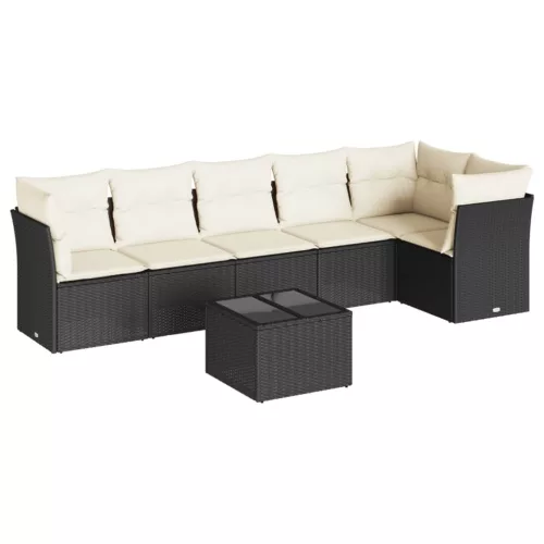  7 részes fekete polyrattan kerti ülőgarnitúra párnával