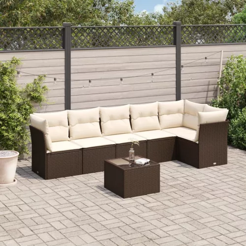  7 részes barna polyrattan kerti ülőgarnitúra párnákkal