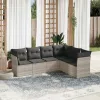  6 részes világosszürke polyrattan kerti ülőgarnitúra párnákkal