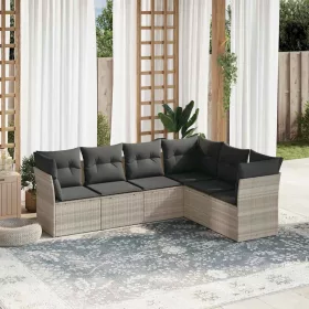    6 részes világosszürke polyrattan kerti ülőgarnitúra párnákkal