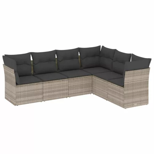  6 részes világosszürke polyrattan kerti ülőgarnitúra párnákkal