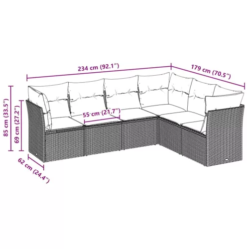  6 részes világosszürke polyrattan kerti ülőgarnitúra párnákkal