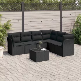    7 részes fekete polyrattan kerti ülőgarnitúra párnával