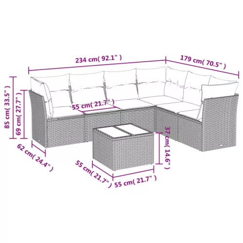  7 részes fekete polyrattan kerti ülőgarnitúra párnával