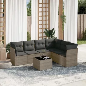    7 részes szürke polyrattan kerti ülőgarnitúra párnákkal