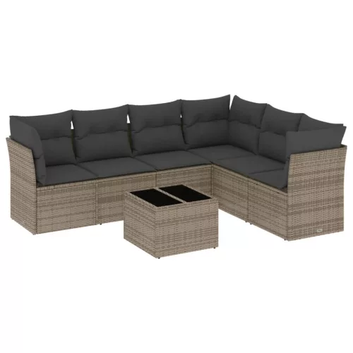  7 részes szürke polyrattan kerti ülőgarnitúra párnákkal